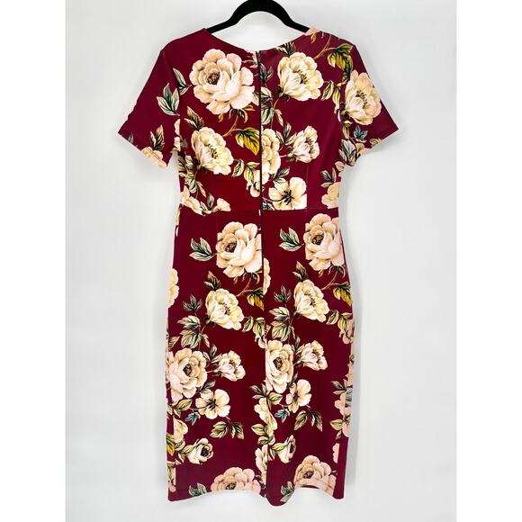 ASOS Curve Oxblood Floral T-Shirt Scuba Bodycon Dress Size 6 - Picture 3 of 8